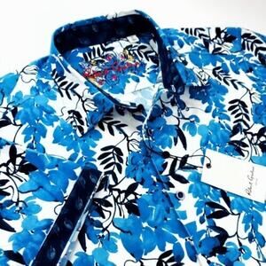 Robert Graham Paisley Floral Tropical Geometric Watercolor Short Sleeve Shirt